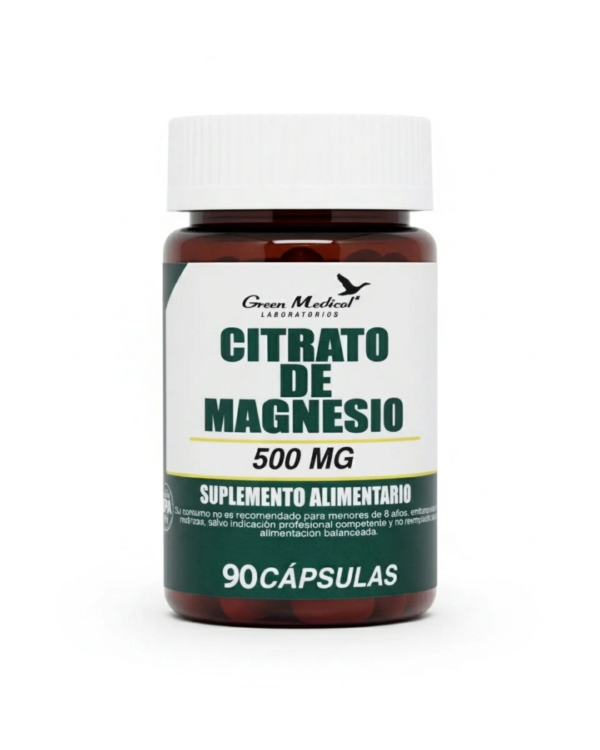 Diseño sin título (55) CITRATO DE MAGNESIO CAP 500 MG X 90 GREEN MED