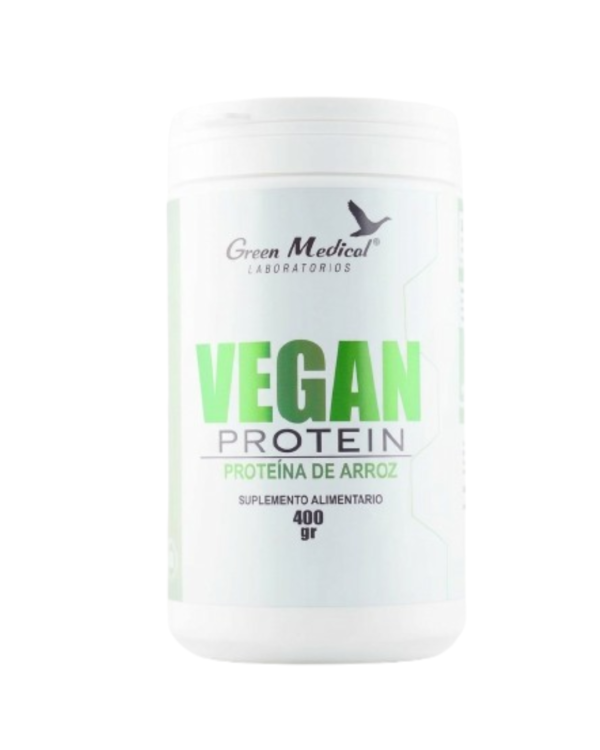HAZ UNA MEJOR IMAGEN DE ESTE PRODUCTO, MEJORA LA ILUMINACION, QUE SE VEA PROFESINOAL, FONDO SIMPLE Y PLANO (3) PROTEINA DE ARROZ VEGAN 400 GR GREEN MEDICAL