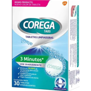 Tabletas Limpiadoras para Prótesis Dental Corega Tabs x30 – Limpieza Profunda en 3 Minutos