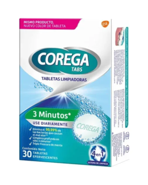 Tabletas Limpiadoras para Prótesis Dental Corega Tabs x30 – Limpieza Profunda en 3 Minutos