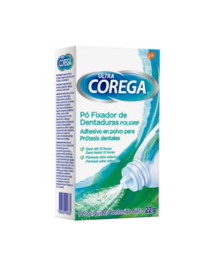 Adhesivo en Polvo para Prótesis Dental Ultra Corega Poligrip 22g – Fijación hasta 12 Horas